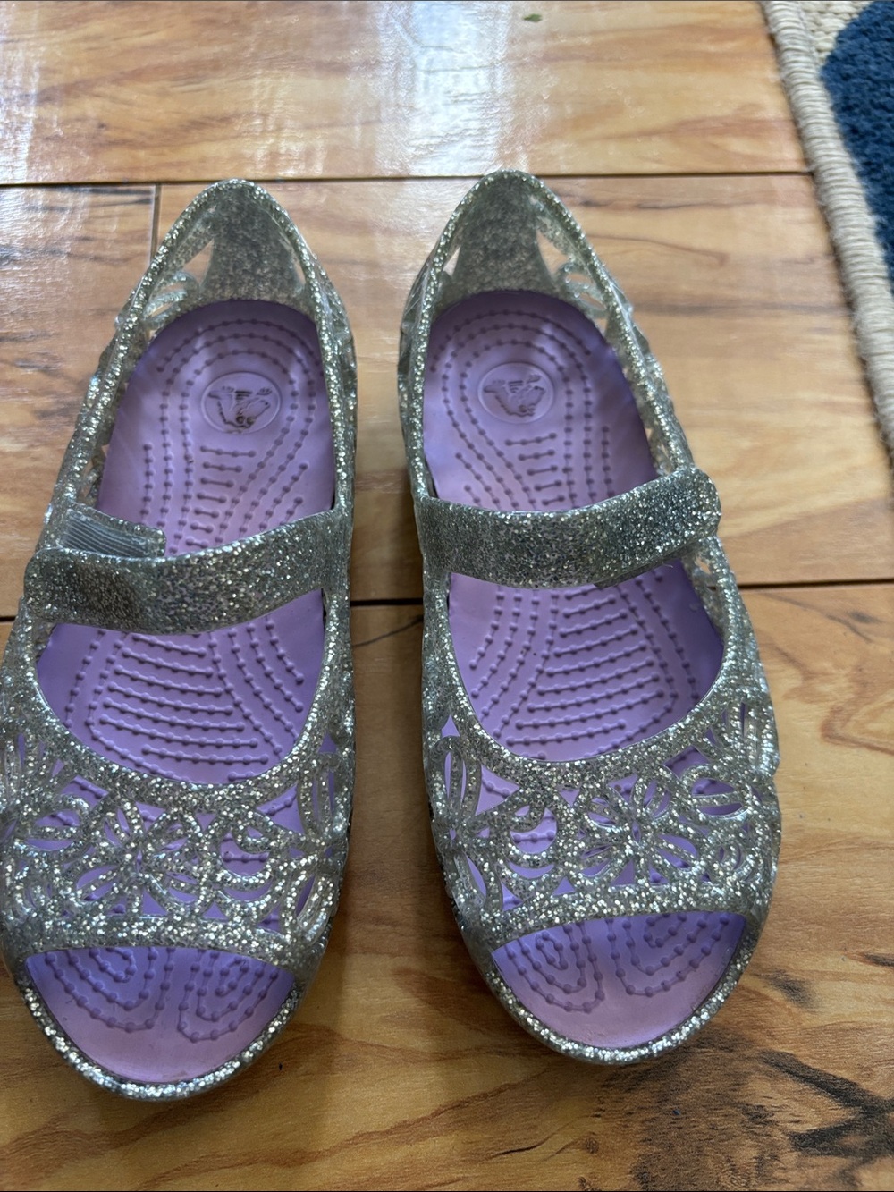 CROCS Glitter Mary Jane Kids' Sandals - Purple/Silver